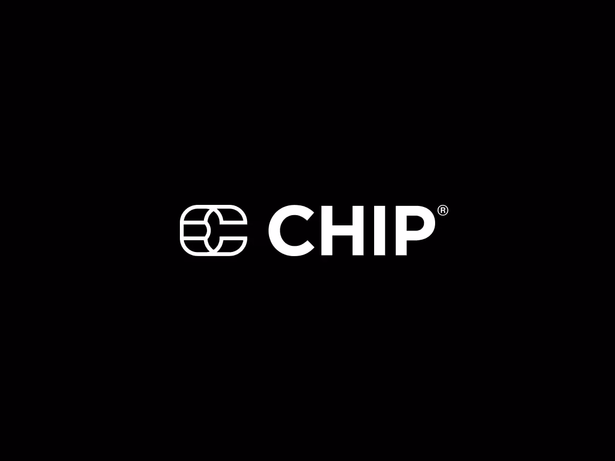CHIP brand logo with a stylized chip icon on black background.